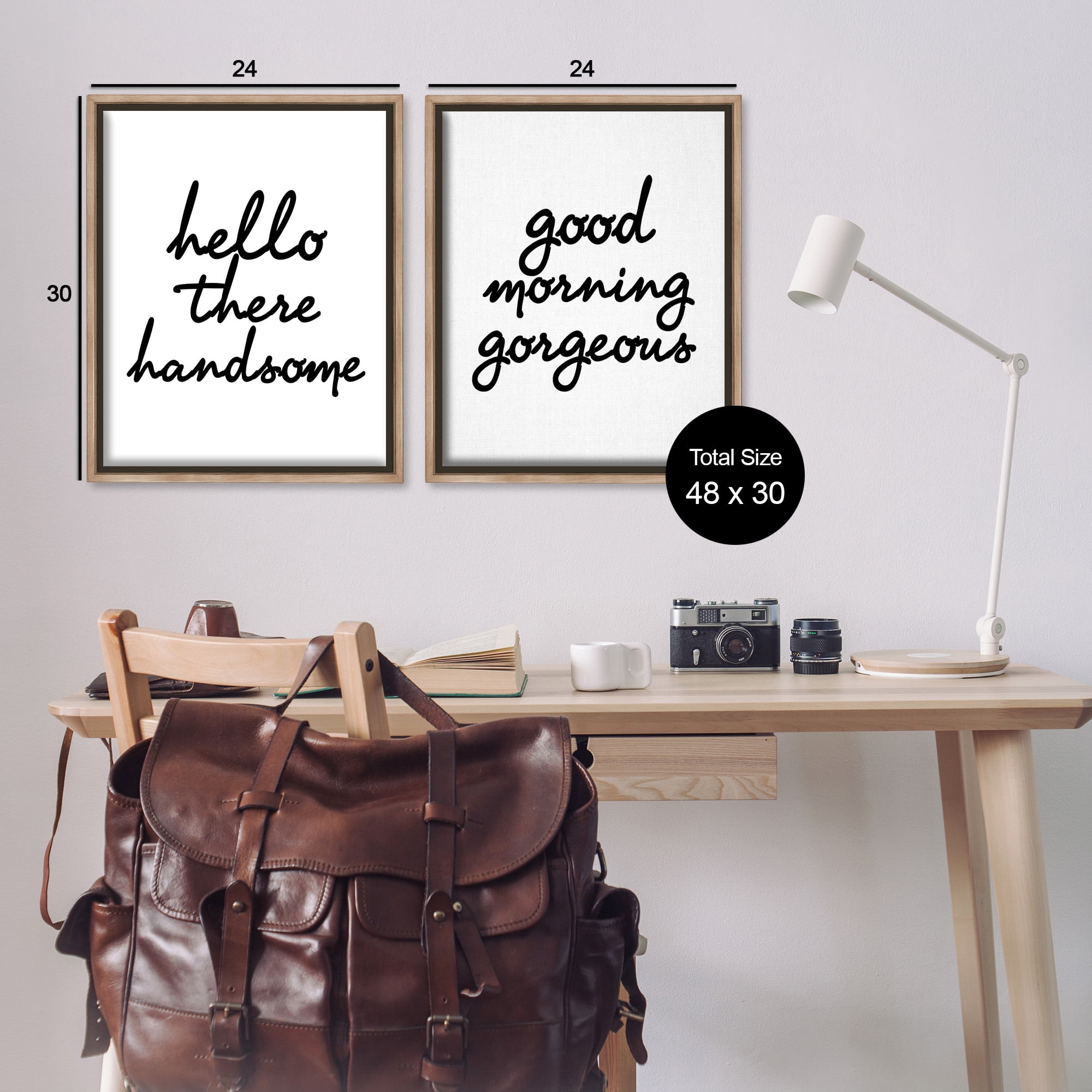 Stupell Industries Handsome & Gorgeous Greetings Inspirational Painting Brown Floater Framed Canvas Art Print Wall Art, 25 x 31, Set of 2