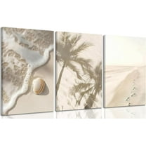 Coastal Beach Wall Art Palm Tree Seashells Painting Picture Wall Decor Seaside summer vacation Poster Print Artwork for Living Room, Bedroom, Bathroom Dorm Home Decoration