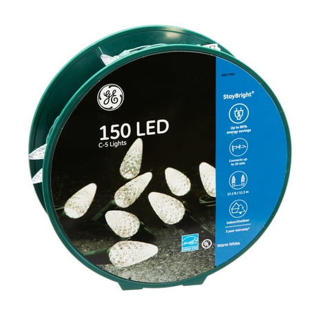 GE StayBright 150-Count 37.25-ft Constant Warm White C5 LED Plug-In Holiday String Lights ENERGY