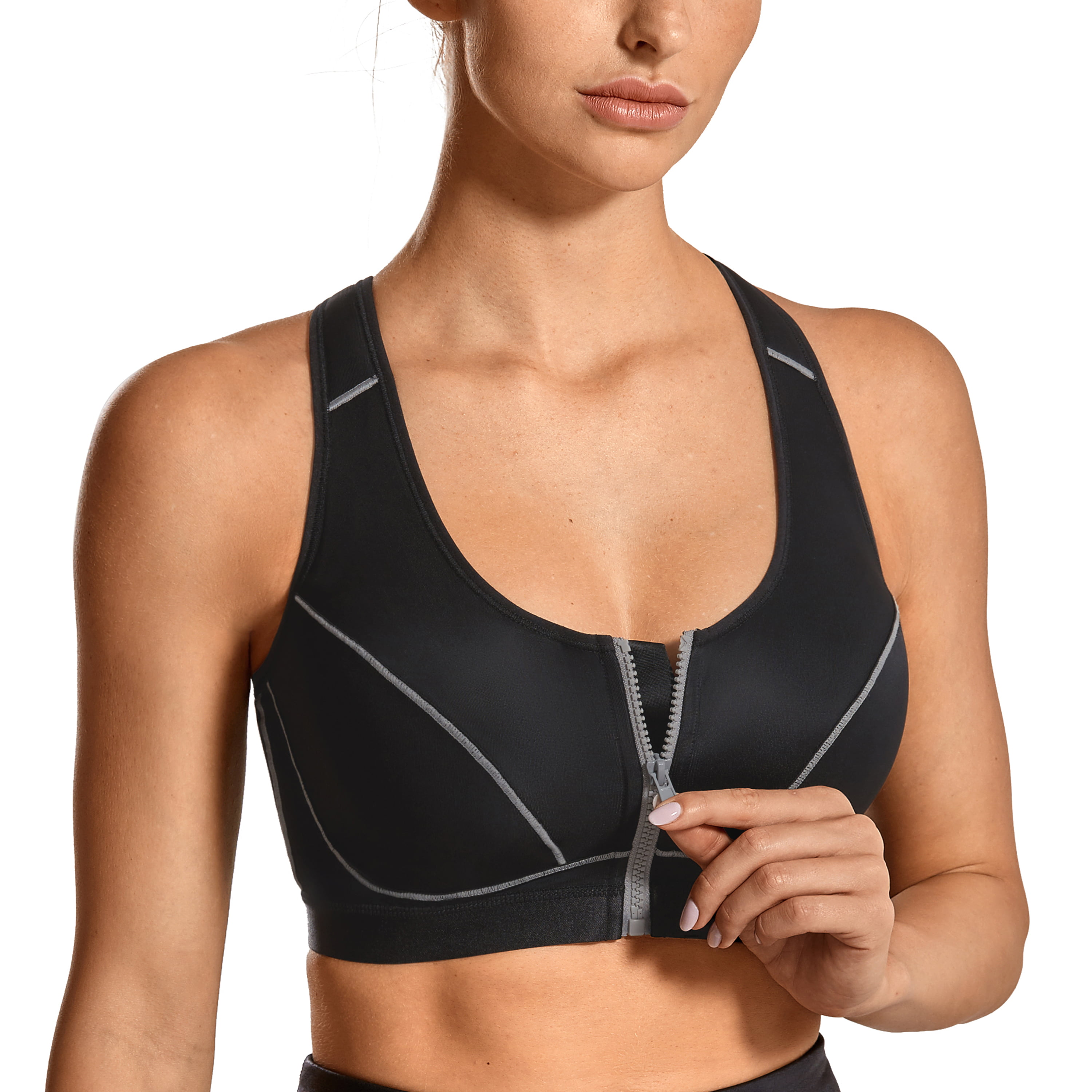 SYROKAN Womens Wire Free No Padding Full Support Plus Size Sports Bra