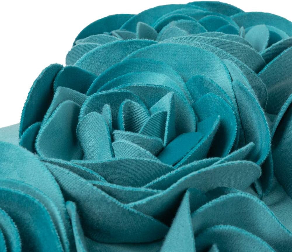 JWH 3D Decorative Lake Blue Velvet Rose Throw Pillow Covers for Sofa Bedroom Decor 12x20inch