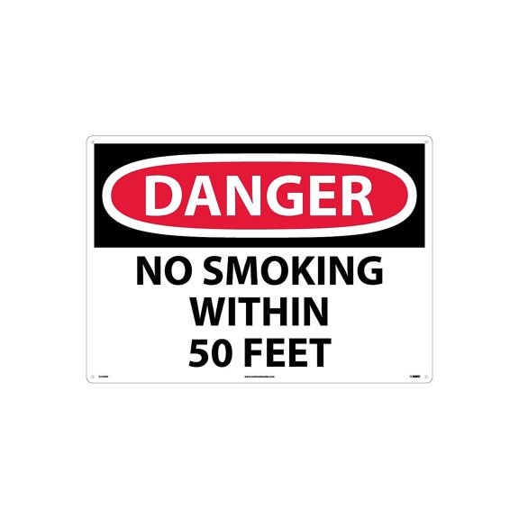 National Marker No Smoking Within 50 Feet 20X28 Rigid Plastic Danger Sign D124RD