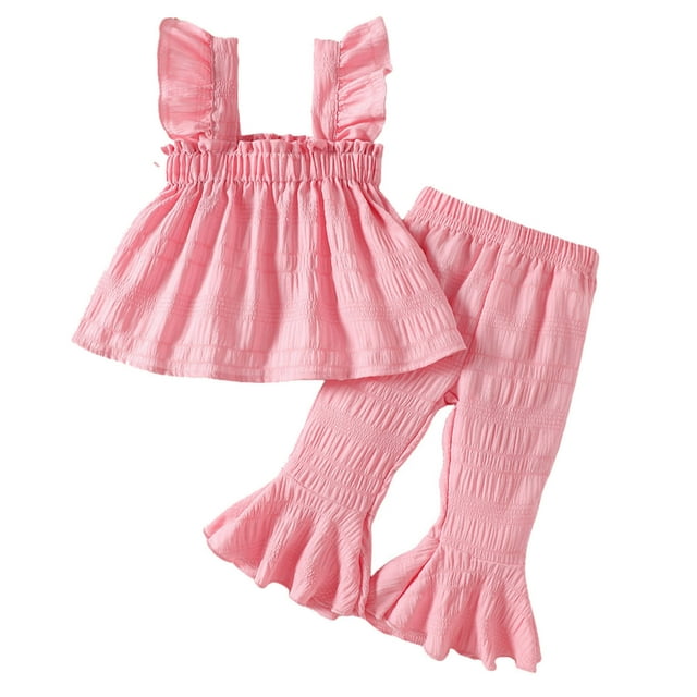 TZEWGL 2 Piece Sleeveless Solid Tops Ruffles Vest Pants Outfit Sets For Child Vocation Outfit Sets For Kids size 6-9M