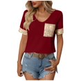 thumbnail image 3 of Laqbezok Women V-Neck Sequin Pocket Short Sleeve T-Shirt, Patchwork Casual Loose Top, Sparkly Fashion Outfit, 3 of 5