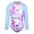 thumbnail image 1 of Luvoko Little Girls Swimsuits One Piece, Girls Long Sleeve Raglan Patchwork T-Shirt Kids Zip Up Rash Guard Ruffle One Shoulder Piece Swimsuit Little Bathing Suit Uv Shirts Cheetah(Blue,7-8 Years), 1 of 8