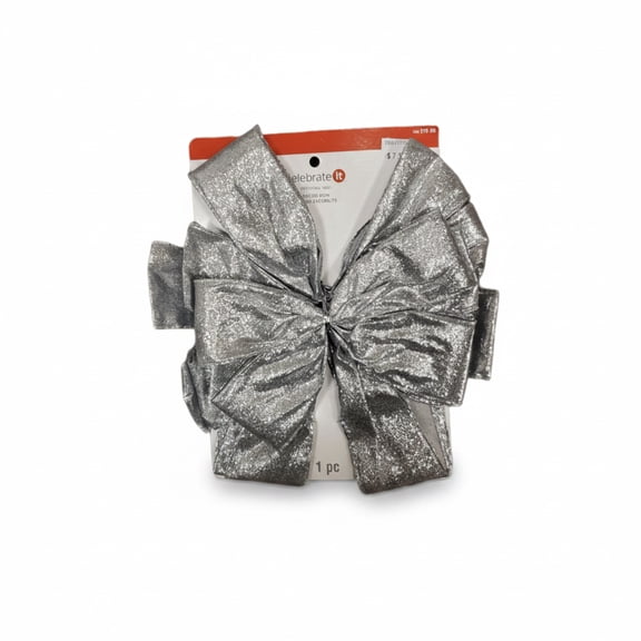 Celebrate It Silver Glitter Christmas Bow 12x16in | Large Decorative Gift  Wreath Bow