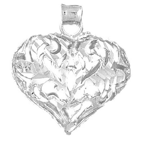 18K White Gold 3D Filigree Heart Pendant - 25 mm
