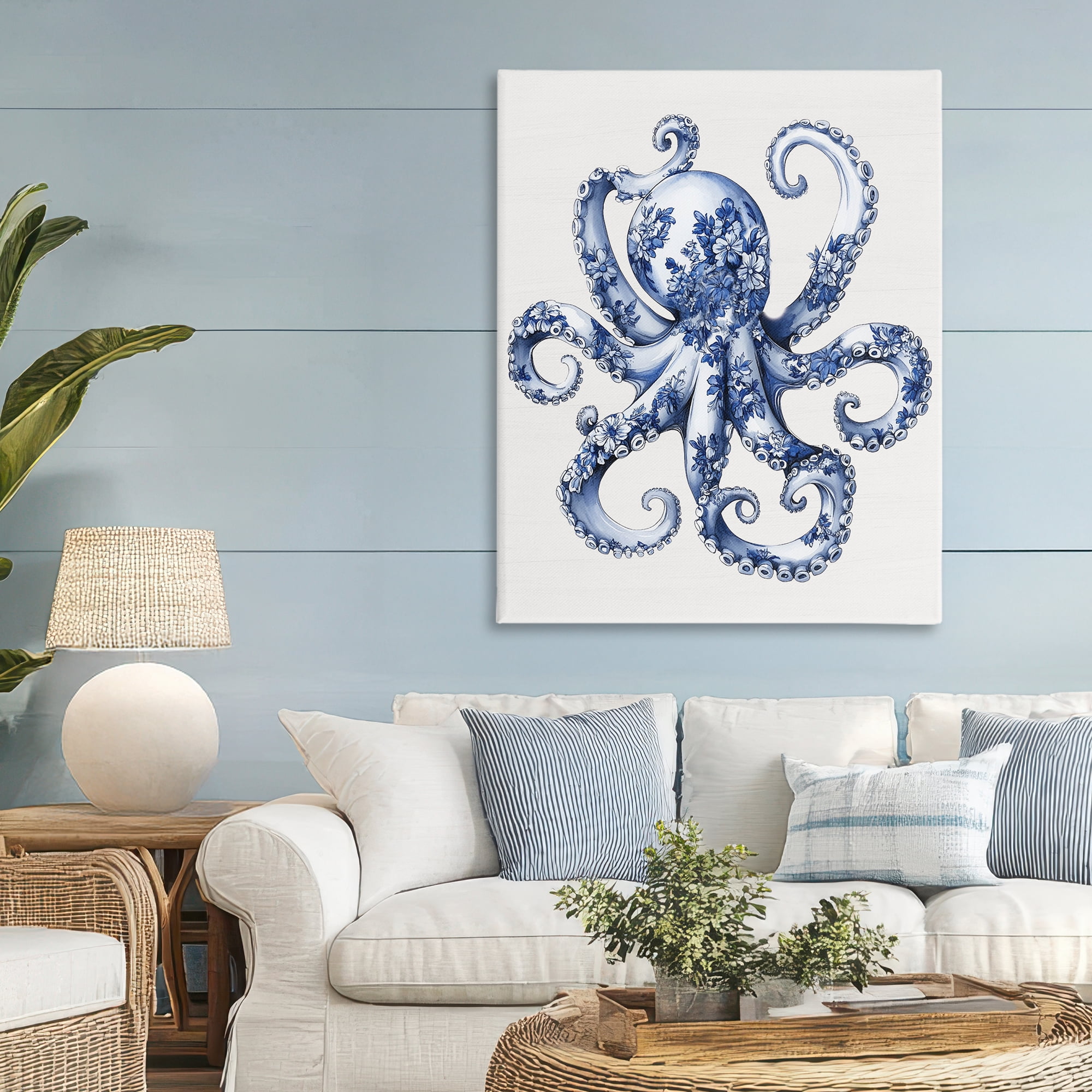 Funky Toile Octopus Canvas Wall Art, design by Lettered and Lined