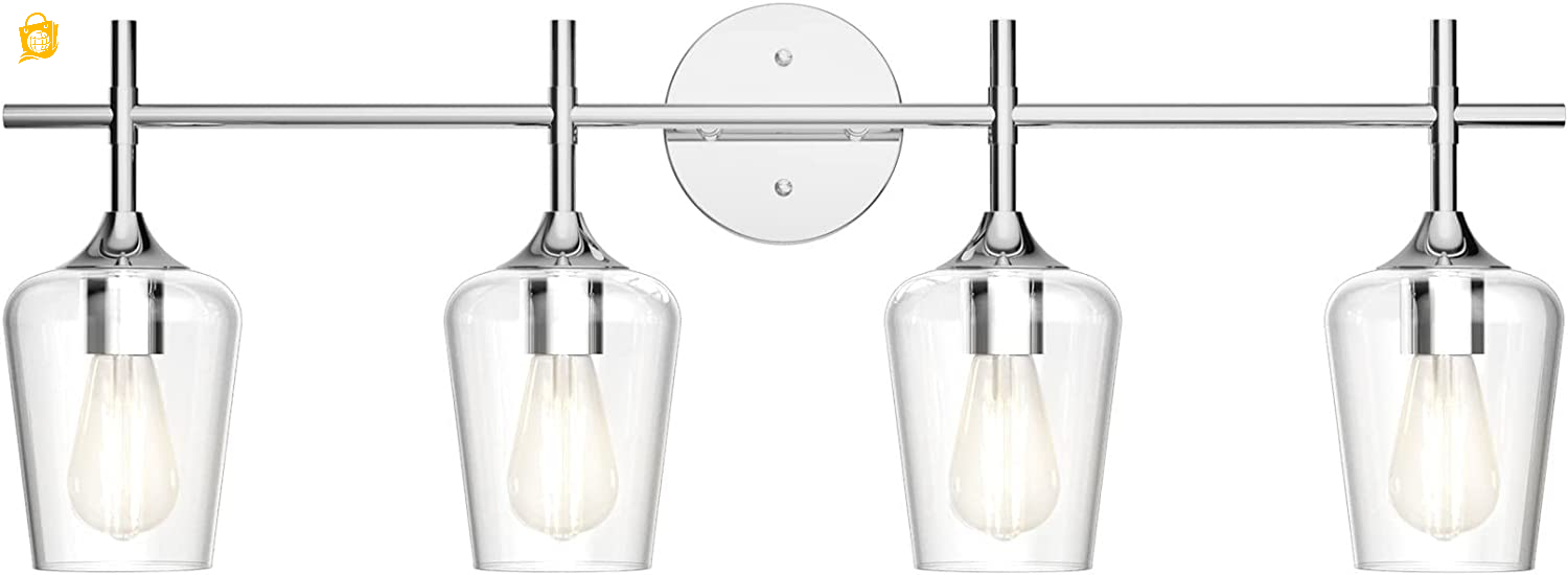 Chrome Bathoom Vanity Light 4 Light Industrial Farmhouse Chrome
