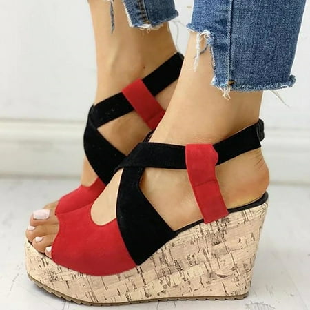 

Cathalem Womens Leather Thong Sandals Size 10 Shoes Platform Casual Wedges Solid Sandals Ladies For Cute Sandals for Women Beach Red 7.5