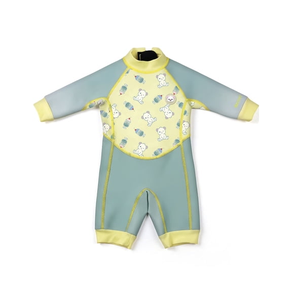 HECCEI Baby Kids Wetsuit, Warm Neoprene Thermal Swimsuit, UPF 50 One Piece Toddler Swim Suit for Boys Girls Beach & Water Play, Size 2-4 Years, Green
