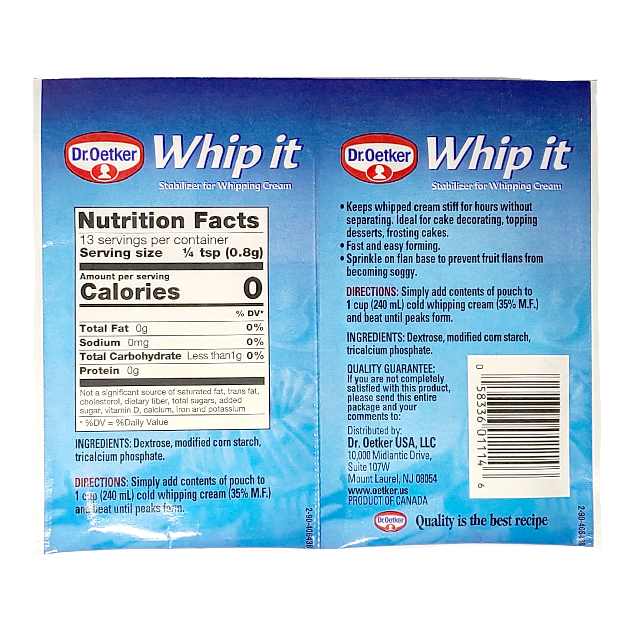 Dr. Oetker Whip It Whipping Cream Stabilizer 0.35 Oz. / 10 g. (Pack of 6)