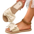 thumbnail image 5 of Bow Accent Espadrille Slide Sandals, Women's Bowknot Raffia Decor Flat Sandals, Round Toe Slip-On Summer Shoes, Fashion Comfortable Ladies Beach Shoes, Lightweight Women Sandals Vacation, Beige 5.5, 5 of 7