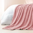 thumbnail image 4 of Exclusivo Mezcla Fleece Throw Blanket for Couch, Super Soft 3D Striped Jacquard Blanket, Lightweight Fuzzy Cozy Blankets, Pink, 50"x60", 4 of 8