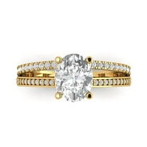 2.32 ct Oval Cut Moissanite Solitaire with Simulated Diamond Accents 18K Yellow Gold Womens Engagement Ring