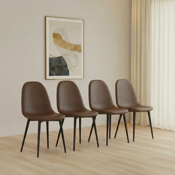 CasaGlajore Set of 4 Saddle Leather Dining Chairs with Black Metal Legs, Modern Upholstered Side Chairs for Dining Room & Kitchen