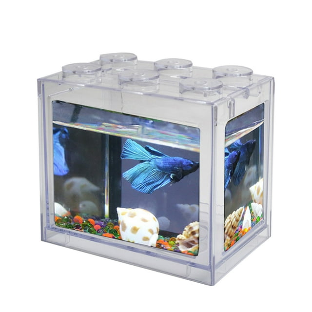Amdohai USB Mini Fish Tank Desktop LED Fish Tank Mini Aquarium Fish Tank Aquarium Kit Building Blocks Superimposed Fish Tank