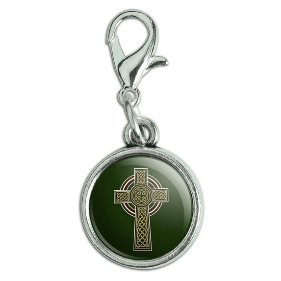 Celtic Christian Cross Irish Ireland Antiqued Bracelet Pendant Zipper Pull Charm with Lobster Clasp