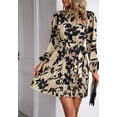 thumbnail image 2 of High Neck Floral Print Pleated Dress for Women Above Knee Length Khaki Small, 2 of 5