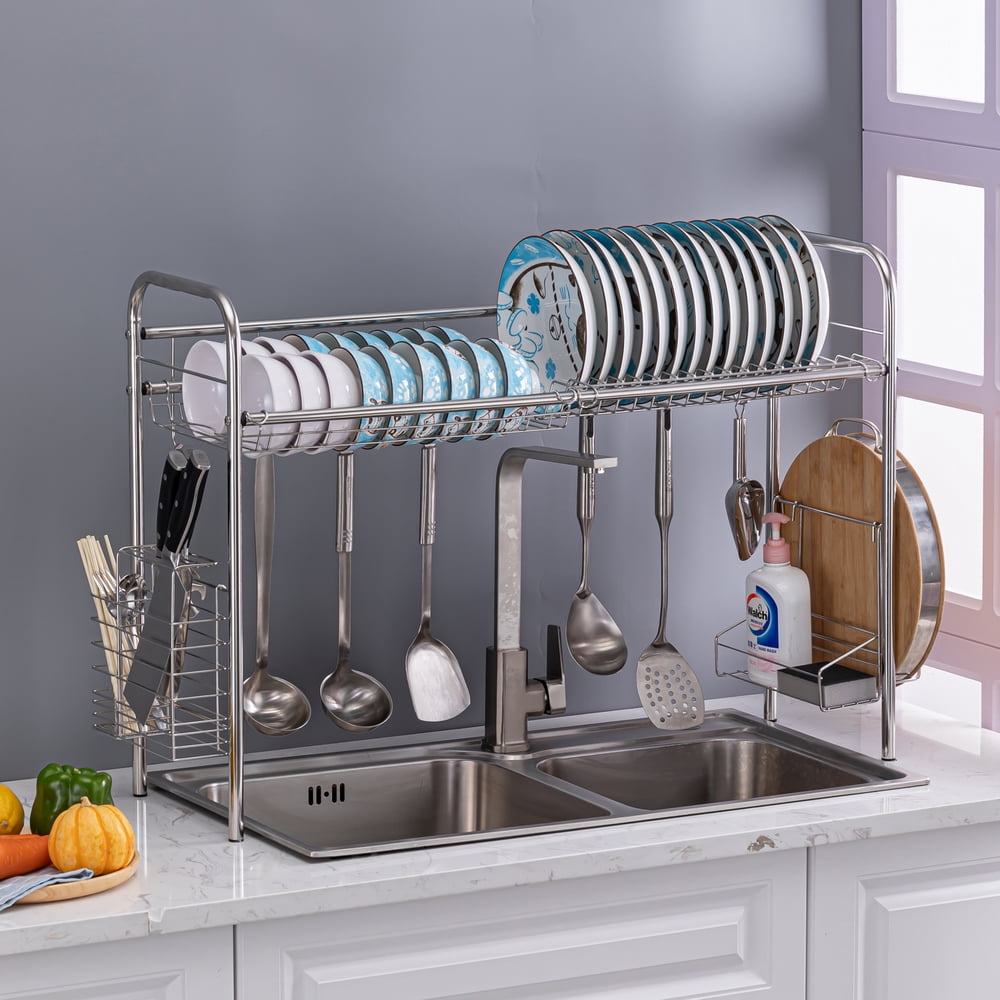 Private Jungle Stainless Steel Single Layer, Inner Length 90cm Kitchen Bowl Rack Shelf,Cutting Board Holder for Kitchen Counter (Silver)