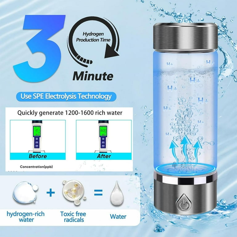 Gcvioh Hydrogen Water Bottle, 420ml Portable Generator with PEM