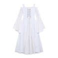 thumbnail image 3 of Women's Medieval Renaissance Retro Dress Casual Off Flare Sleeve A-line Dress Halloween Parties Costume Events(White,S), 3 of 3