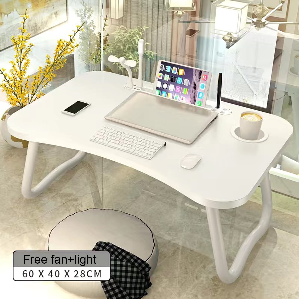 FreeQueen Adjustable Height Notebook Desk Tray Table Bed Table Flower Style Design Play Games Portable Bamboo Laptop Table Study Table With Drawer