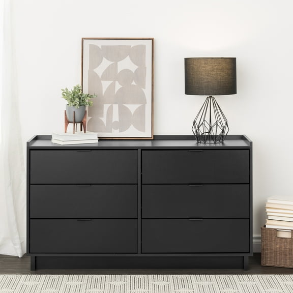 Prepac Simply Modern Dresser, Black Dresser for Bedroom, Chest of Drawers with 6 Drawers 52.5" W x 29.5" H x 16" D, BDBR-1806-1