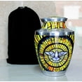 thumbnail image 2 of eSplanade Cremation Urn Memorial Container Jar Pot | Decorative Urns l Big Size Standard Urns | Metal Urns | Burial Urns | Metal - Yellow-White Pigeon Design - 10" Inches, 2 of 5