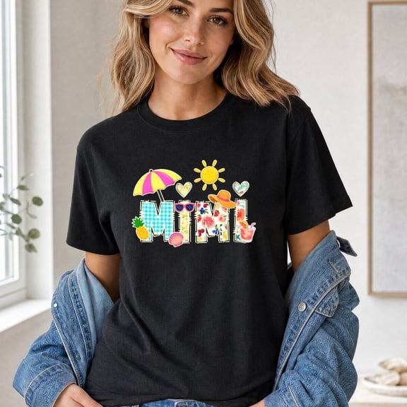 Jollimate Mimi Shirt Women, Cute Summer Beach Graphic Tee, Floral Pineapple Alphabet T-Shirt