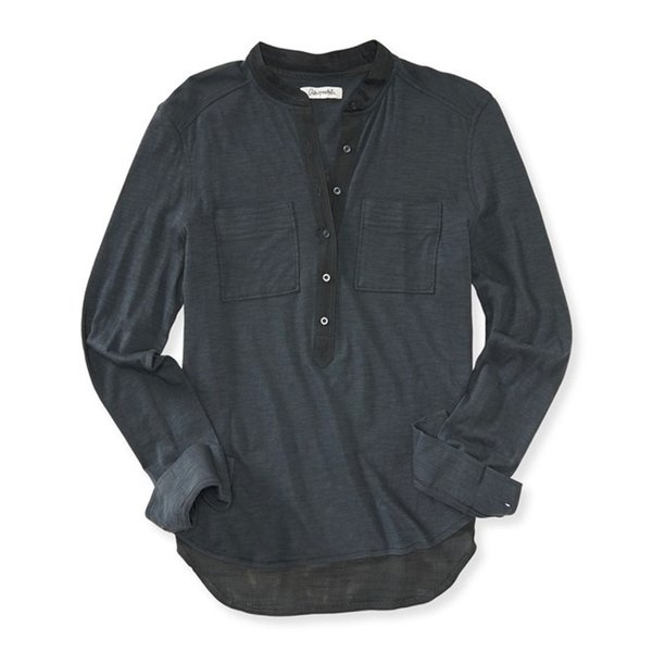 Aeropostale Mujeres LS Tunic Henley Shirt, Gris, Mediano Aeropostale henley