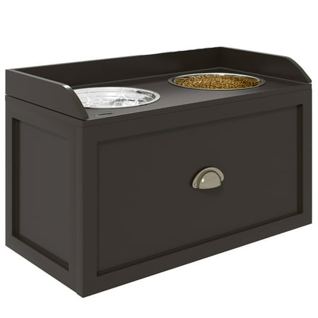 PawHut Dog Feeding Station with Storage Drawer, Dog Food Storage Cabinet with 2 Removable Elevated Dog Bowls for Large Sized Dogs, Coffee