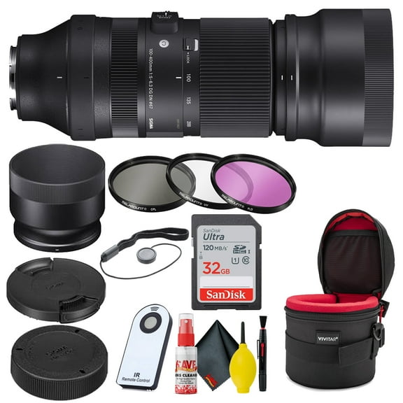 Sigma 100-400mm f/5-6.3 DG DN OS Contemporary Lens for Sony E   32GB Bundle