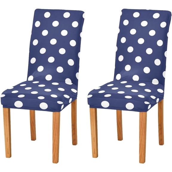 Blue Polka Dots Chair Covers Set of 4, Removable Washable Seat Cover Stretch Dining Chair Slipcovers for Kitchen, Dining Room, Hotel, Banquet Decor
