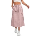 thumbnail image 2 of Cargo Skirts for Women Y2K Quick Dry Hiking Maxi Skirt Casual Drawstring High Waisted Parachute Skirts with Pockets Pink L, 2 of 9