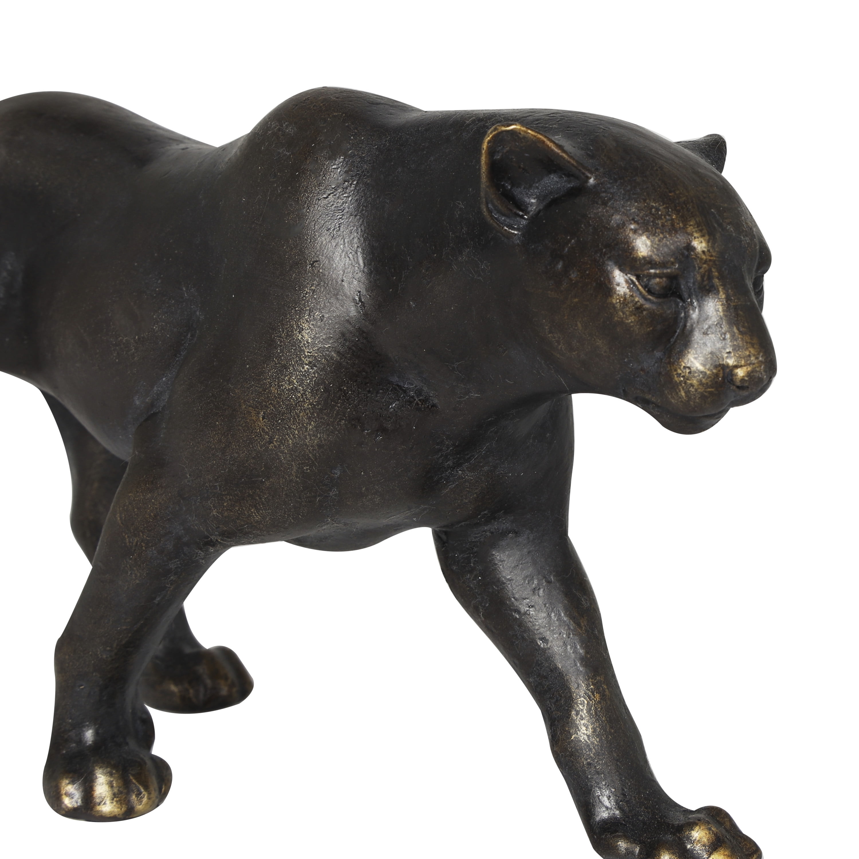 15" x 6" Black Polystone Leopard Sculpture with Gold Accents, by DecMode
