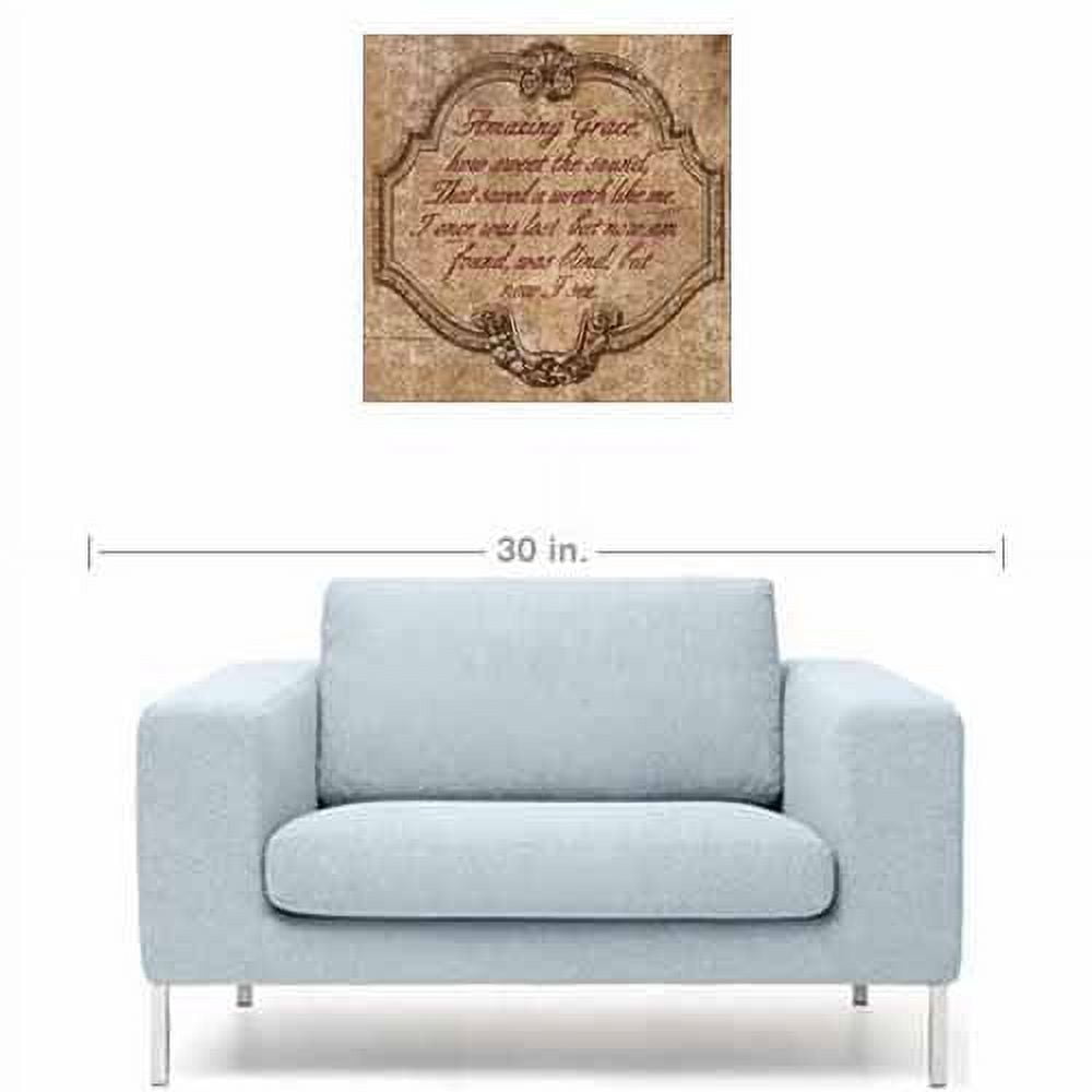 Amazing Grace Traditional Border Pattern Religious Typography Tan & Red Canvas Art by Pied Piper Creative