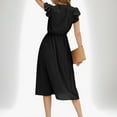 thumbnail image 4 of Womens Dresses Summer Solid Color Short Sleeve Tie-Front Dress Pleated A-Line Sundress Black M, 4 of 6