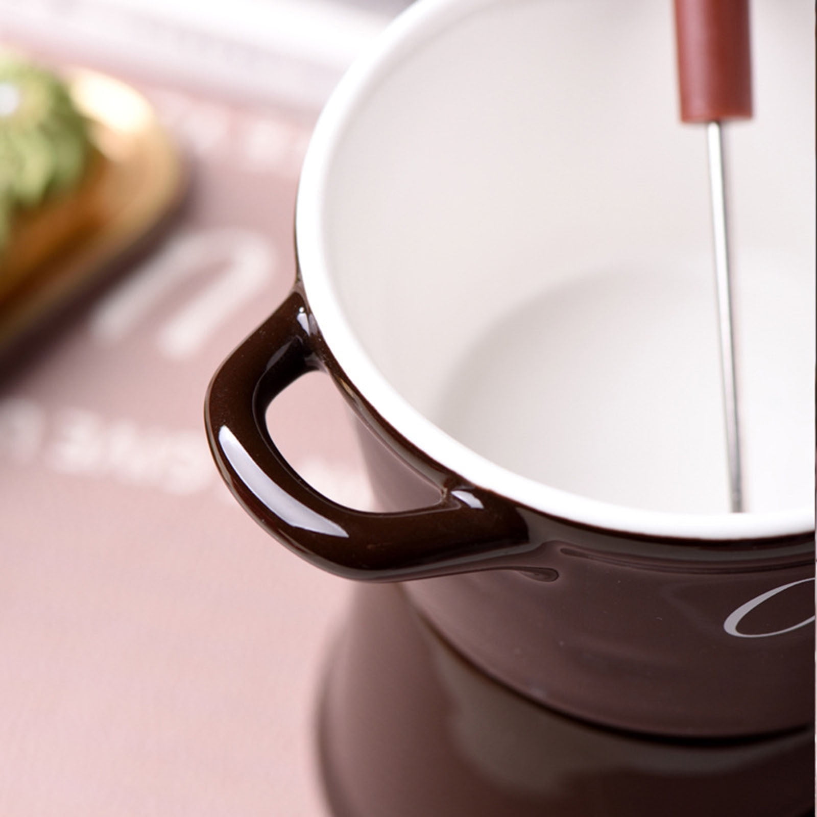 Tasse à Fondue Chocolat 130 Ml Avec Fourchettes - En Céramique, Idéale Pour Fromage, Chocolat, Beurre, Caramel - Brun - 10
