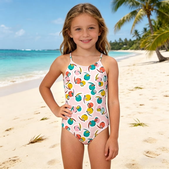 MEZZALL Children Girls Floral Cartoon Print Summer One-Pieces Monokini Swimsuit Strappy Backless Tankini Toddler Kids Bathing Birthday Swimwear Beachwear
