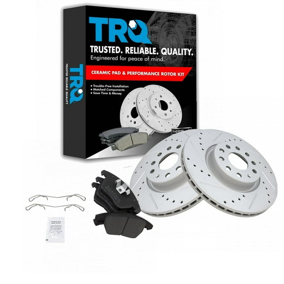 TRQ Performance Brake Rotor Drilled Slotted Coated & Semi-Metallic Pad Front Kit