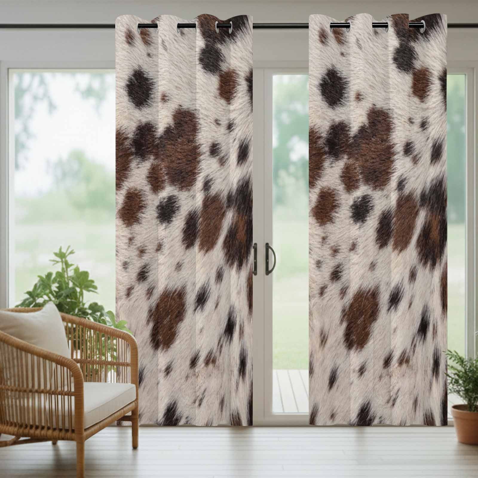 Brown Fur Texture Outdoor Curtains for Patio, Country Farm Animal Classic White Brown Black Spots Sunshade Privacy Drapes Grommet Waterproof Outside Curtains for Porch Balcony 54"x108", 1 Panel