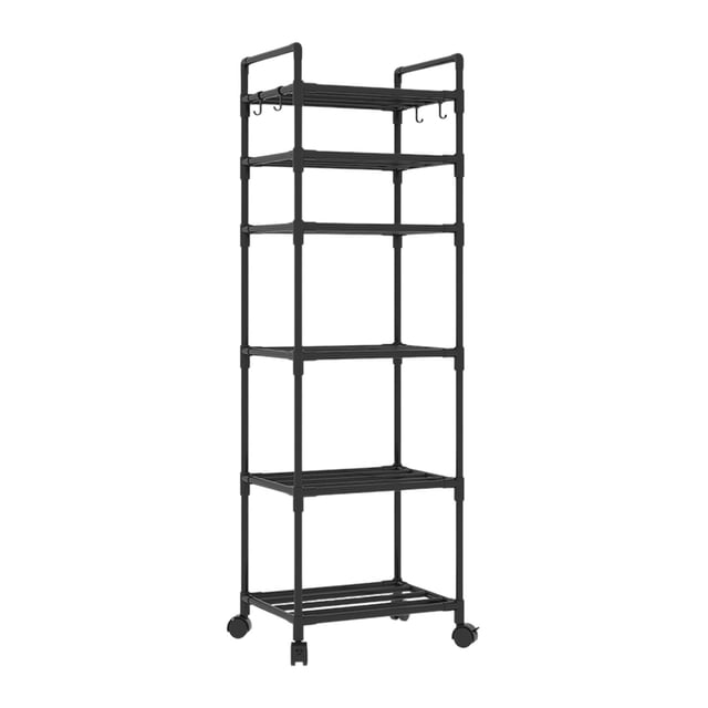 HCBY 6 Tier Kitchen Rack Trolley Floor Standing Household Storage Rack for Living Room Bathroom Organization