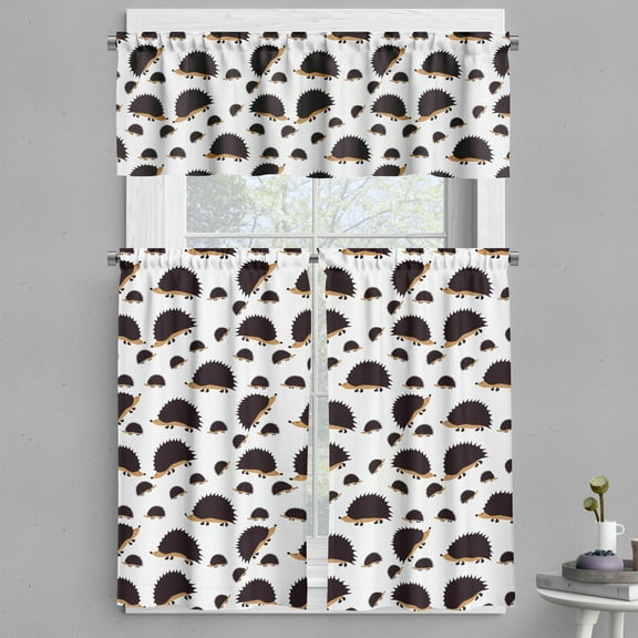 Ambesonne Hedgehog Valance & Curtain, Porcupine Characters, 55"x36", Seal Brown Pale Brown