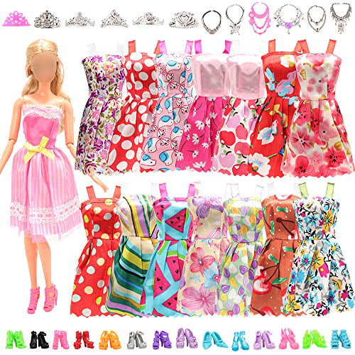 Clothes And Accessories For Barbie Doll 32 Pcs Party Dress Outfit Glasses Shoes 