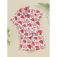 thumbnail image 3 of Nygoyerh Toddler Baby Boys Summer Casual Outfits Dinosaur Print Short Sleeve Button Shirt with Drawstring Shorts 2Pcs Infant Cute Shorts Sets for Daily Vacation 0-3 Years, 3 of 9