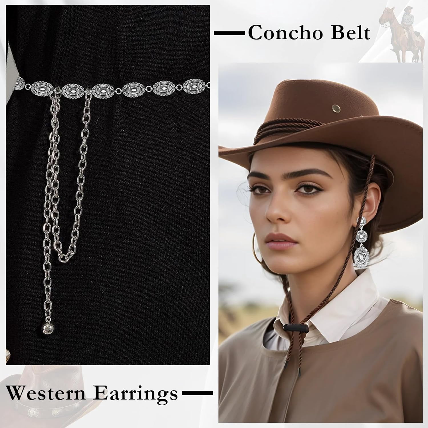 Cowgirl Belt for Women Western Jewelry Set with Western 