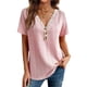 thumbnail image 1 of Estrela Camisas con Botones de Manga Corta para Mujer Top Informal con Cuello en V de Encaje a la Moda para Primavera Verano Rosa L, 1 of 6