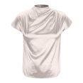 thumbnail image 5 of Pincandy Women's Round Neck Short Sleeved Left Shoulder Pleated Satin Women's Top Short Sleeved Round Neck Top,White,XL, 5 of 6