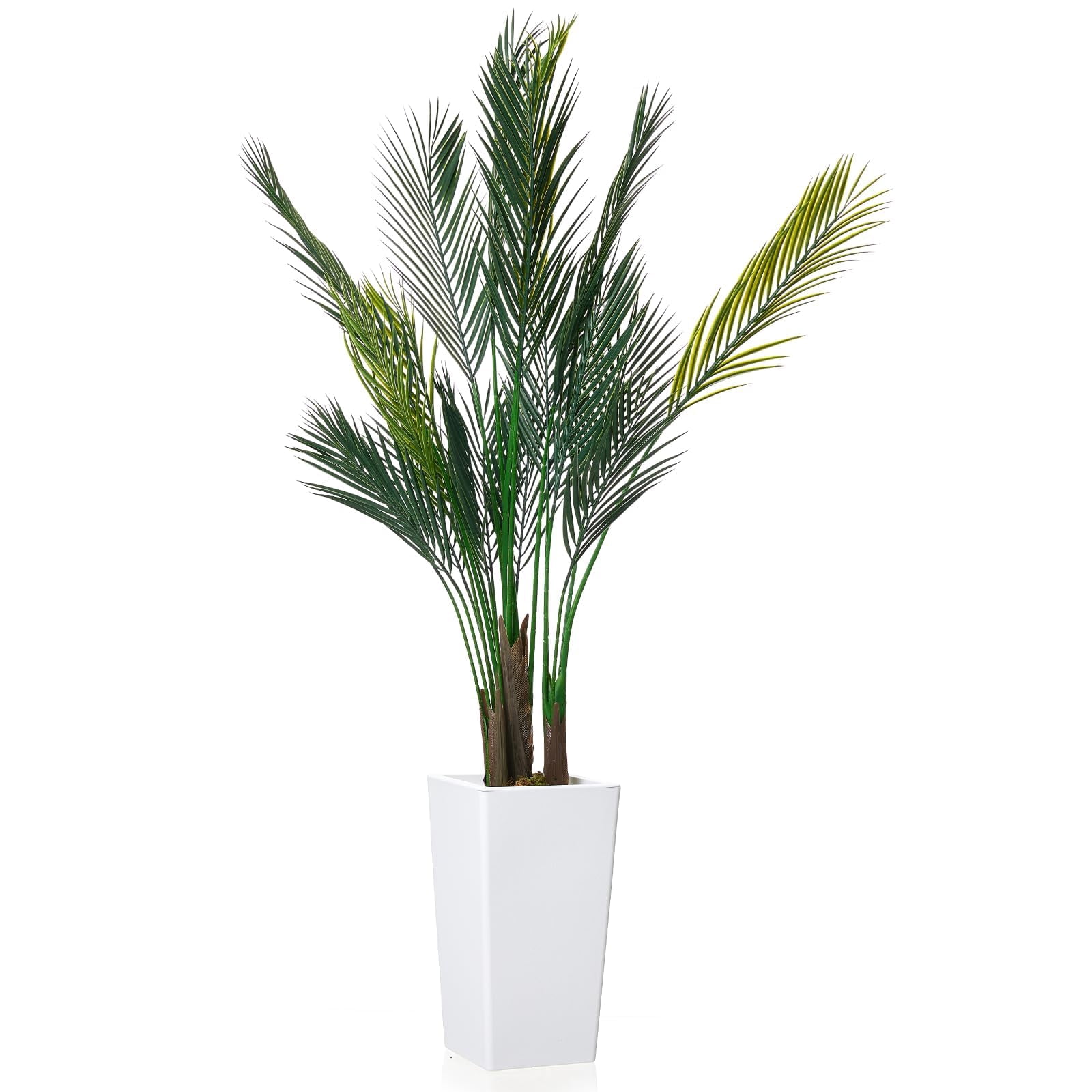 Accreate Artificial Palm Tree, Tall Faux Tropical Areca Plants with White Tall Planter, Fake Potted Tree with Lifelike Leaves for Indoor Living Room Bedroom Home Office Decor